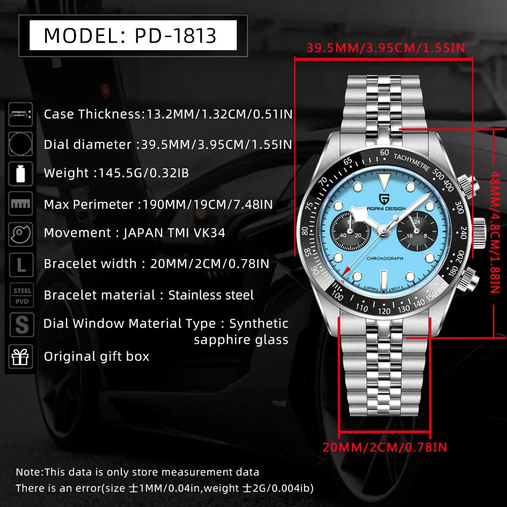 PAGANI DESIGN Men Watches 2026 New Pink BB Panda Dial Chronograph Fashion Luxury Quartz Watch For Men VK64 Movt Waterproof Watch