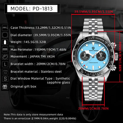 PAGANI DESIGN Men Watches 2026 New Pink BB Panda Dial Chronograph Fashion Luxury Quartz Watch For Men VK64 Movt Waterproof Watch