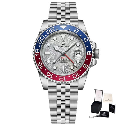 Orologio meccanico da uomo Pagani Design GMT – Modello di lusso con vetro zaffiro, cassa in acciaio inossidabile e lunetta in ceramica – Orologio automatico da uomo, stile professionale