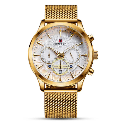 REWARD Business Watches Quartz Movement Fashion Men Gold Stainless Steel Watch Luxury Calendar Quartz Wrist Watch