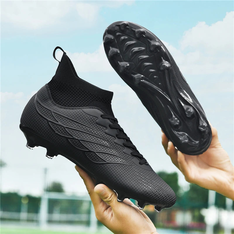 Botas de futebol Superfly FG para exterior, sapatilhas de futebol pretas com pitons, calçado desportivo profissional macio, respirável e confortável, tamanhos grandes