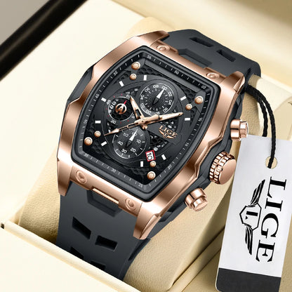 LIGE Outdoor Casual Quartz Man Watch Fashion Silicone Strap Waterproof Simple Sport Hollow Date Luminous Men's Watches Male Gift