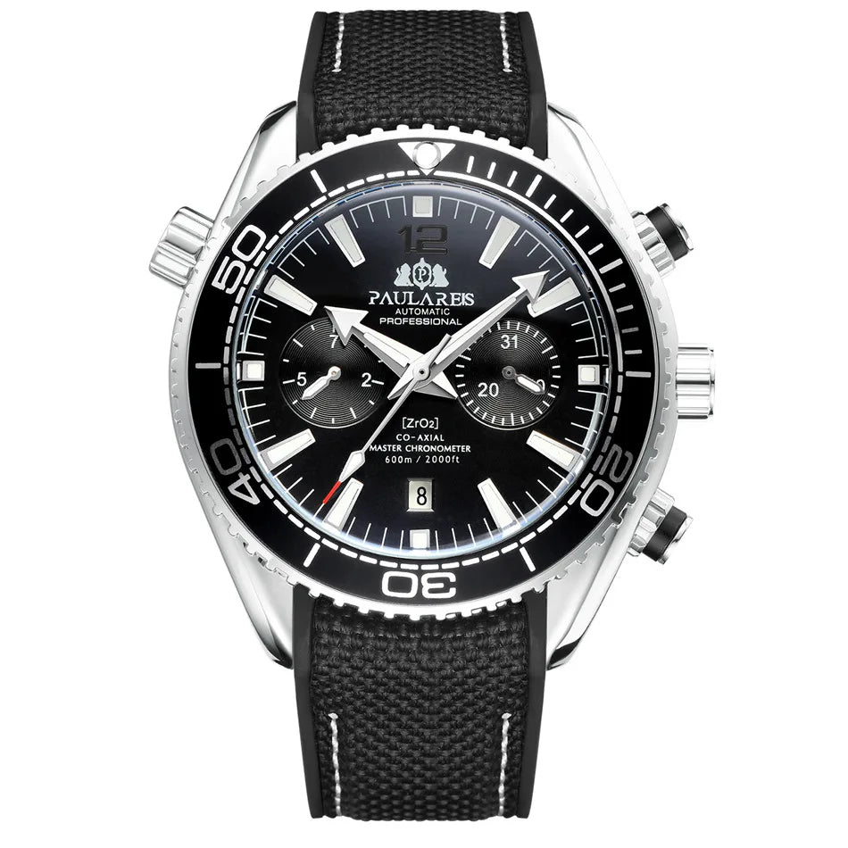 PAULAREIS P Relógio mecânico automático de luxo para homem com corda automática, bracelete em borracha, impermeável, luminoso, com data, relógio de moda masculino