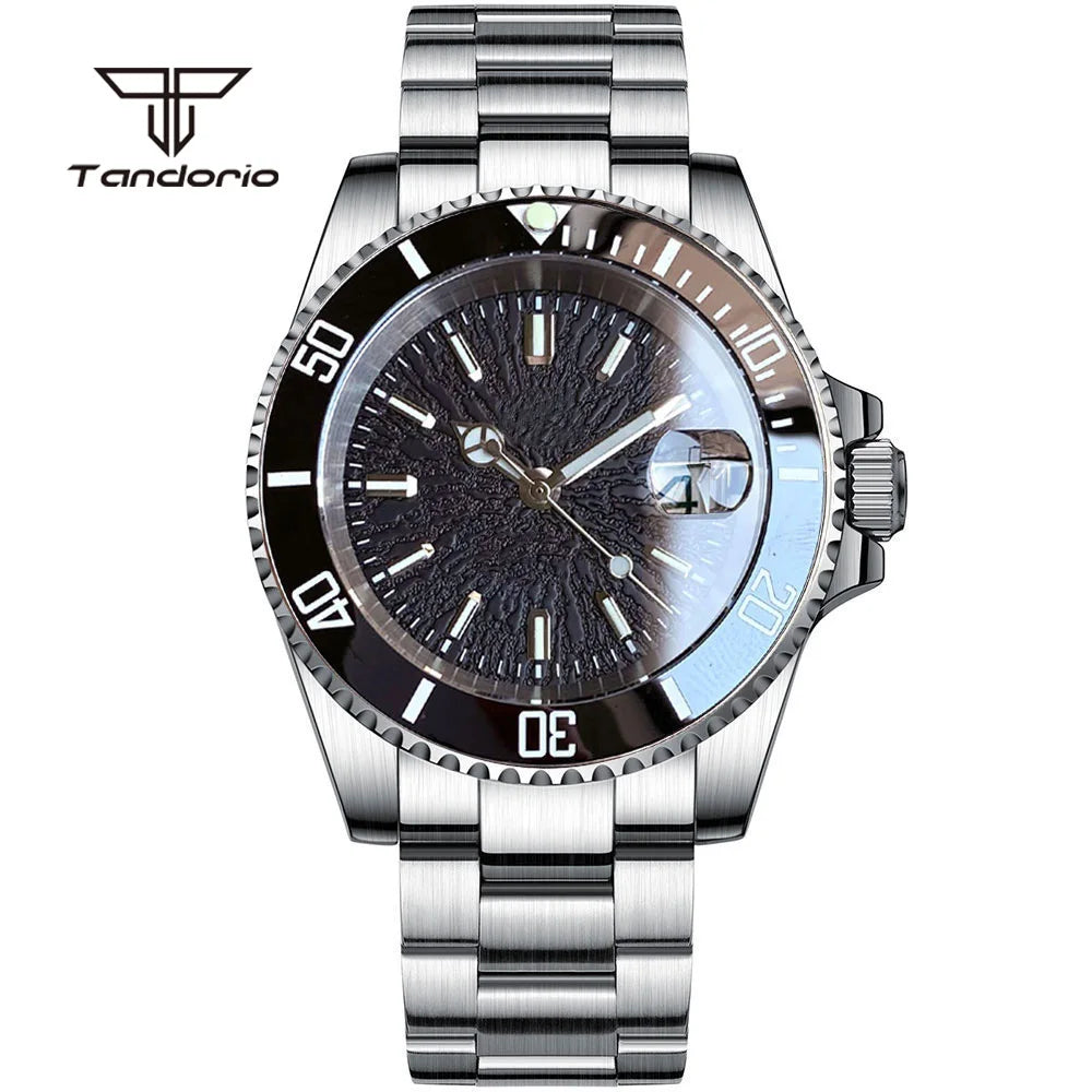 Tandorio 40mm Automatic Watch  NH35 / Miyota 8215 Movement, Sapphire Crystal, Textured Dial, Date & Stainless Steel Bracelet
