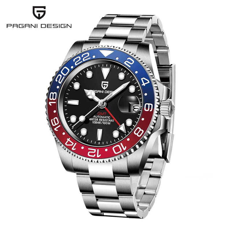 PAGANI DESIGN 40MM GMT Herrenuhr, luxuriöse mechanische Automatikuhr mit Saphirglas AR, Keramiklünette, 100M wasserdicht, Geschenk-Uhr