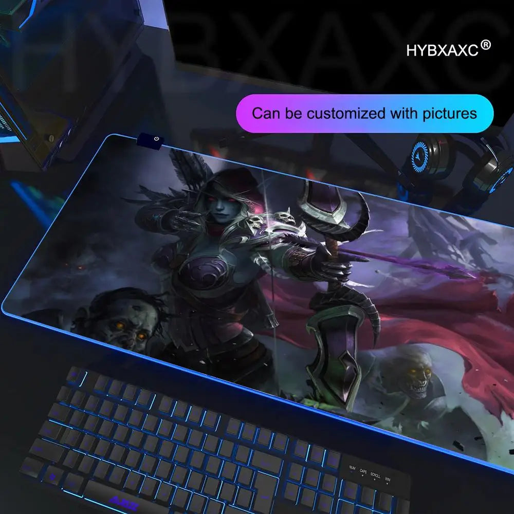 World of Warcraft Sylvanas Mouse Pad RGB Gaming Mouse Pad Desk Mat HD Gamer Large LED Light XXL MousePads PC Computer Carpet