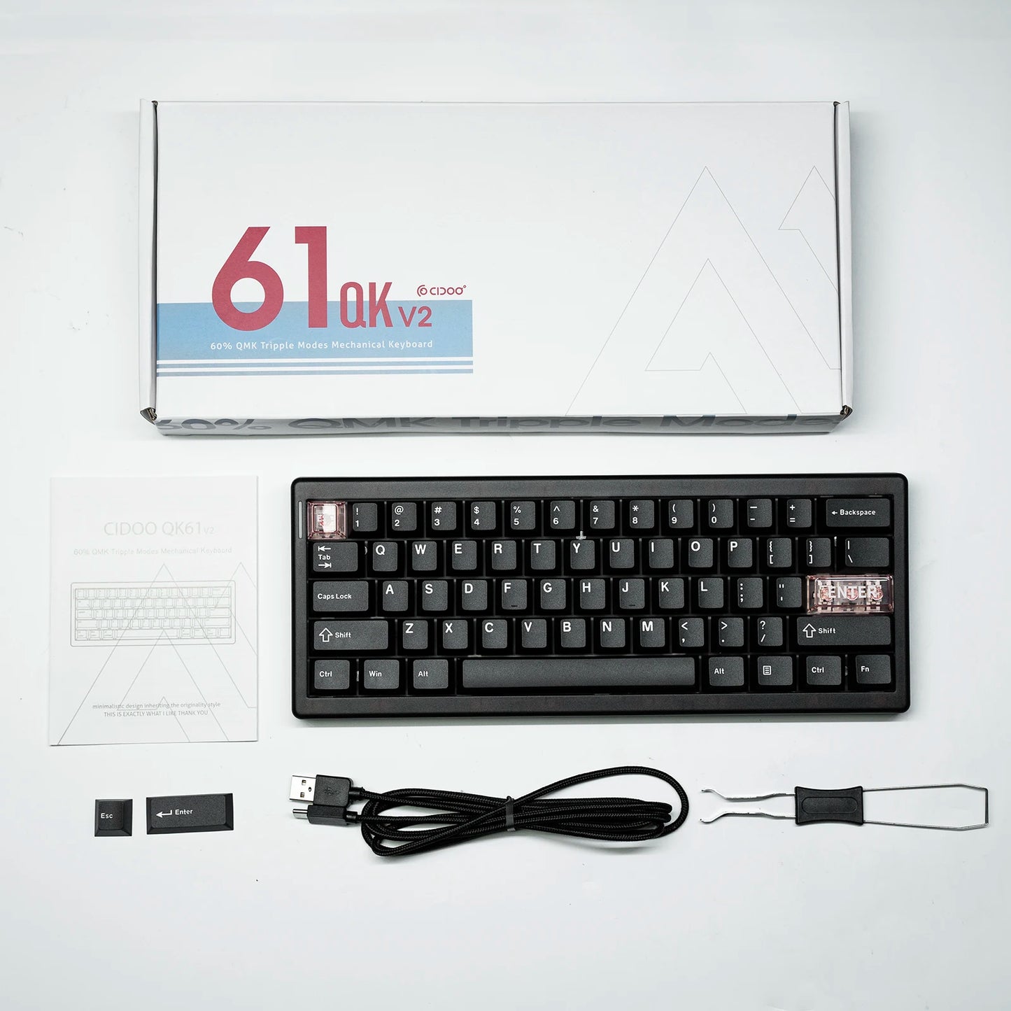 CIDOO QK61 V2 VIA-Programmable 60% Gasket Structure Wired/2.4GHz Wireless/Bluetooth Compact Keyboard with South-Facing LEDs