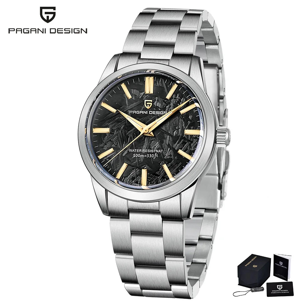 Pánské hodinky PAGANI DESIGN 40 mm, japonský quartzový strojek TMI VH31, luxusní/obchodní styl, safírové sklo, nerezová ocel 316L, vodotěsné do 100 m