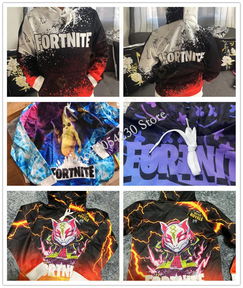 Fortnite 3D spausdintas didelių dydžių gobtuvas, marškinėliai vaikams, madingas gatvės stiliaus laisvalaikio gobtuvas-striukė