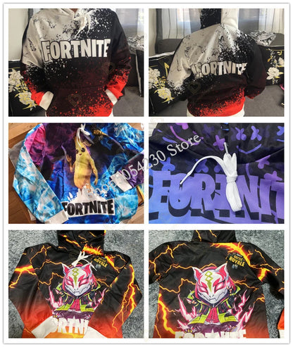 Fortnite 3D spausdintas didelių dydžių gobtuvas, marškinėliai vaikams, madingas gatvės stiliaus laisvalaikio gobtuvas-striukė
