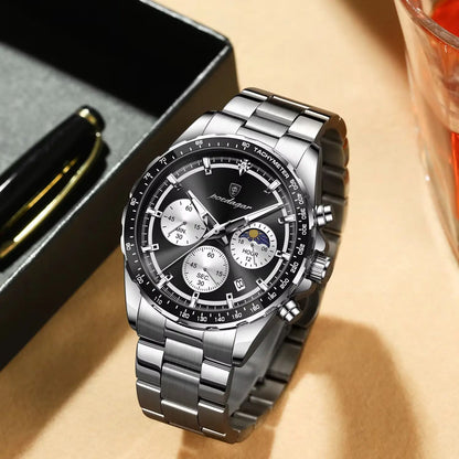 Montre homme POEDAGAR de luxe, élégante et étanche, chronographe à quartz avec date, style classique et lumineux.
