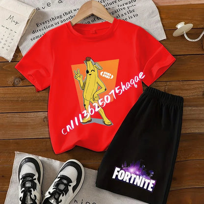 Fortnites Series T-shirt Shorts Suit for Children Hot Game Top and Pants Set Summer Cute Home Loungewear Outfit Birthday Gift