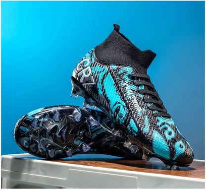 Unisex Teen Low Top Football Shoes Lightweight Elastic Sole Anti Slip Short Spikes Lawn Field Match Training Sneakers