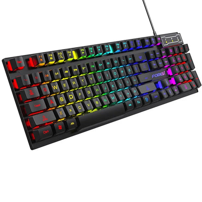 Teclado Gaming com Fio de 104 Teclas com Sensação Mecânica para Portátil e PC, Ergonómico, Retroiluminado RGB, 61 Teclas, Switches Cyan e Keycaps