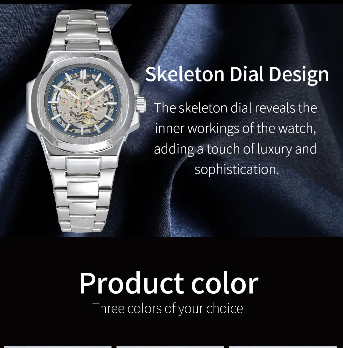 LONGLUX HOT SALE automatic mechanical men watch wholesale no logo waterproof skeleton business  stainless steel gift watch