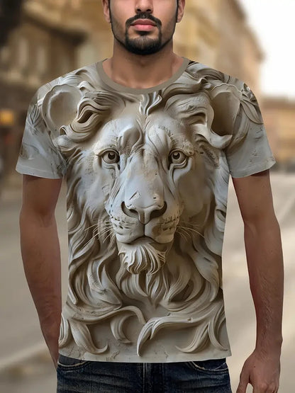 3D Plus Size Men's Lion Print T-shirt Summer Short Sleeve Crew Neck Tees Shirts For Men New In Animal Lion Graphic Tshirts Tops