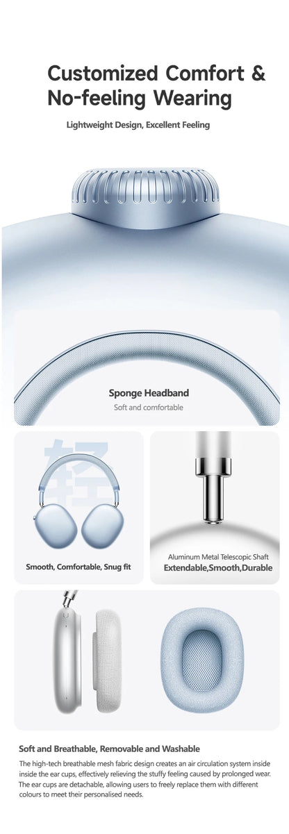 Picun F8MAX ANC Wireless Headphone 59dB Hybrid Active Noise Canceling Spatial Audio Earphone Bluetooth 6.0 Over Ear Headset 180H