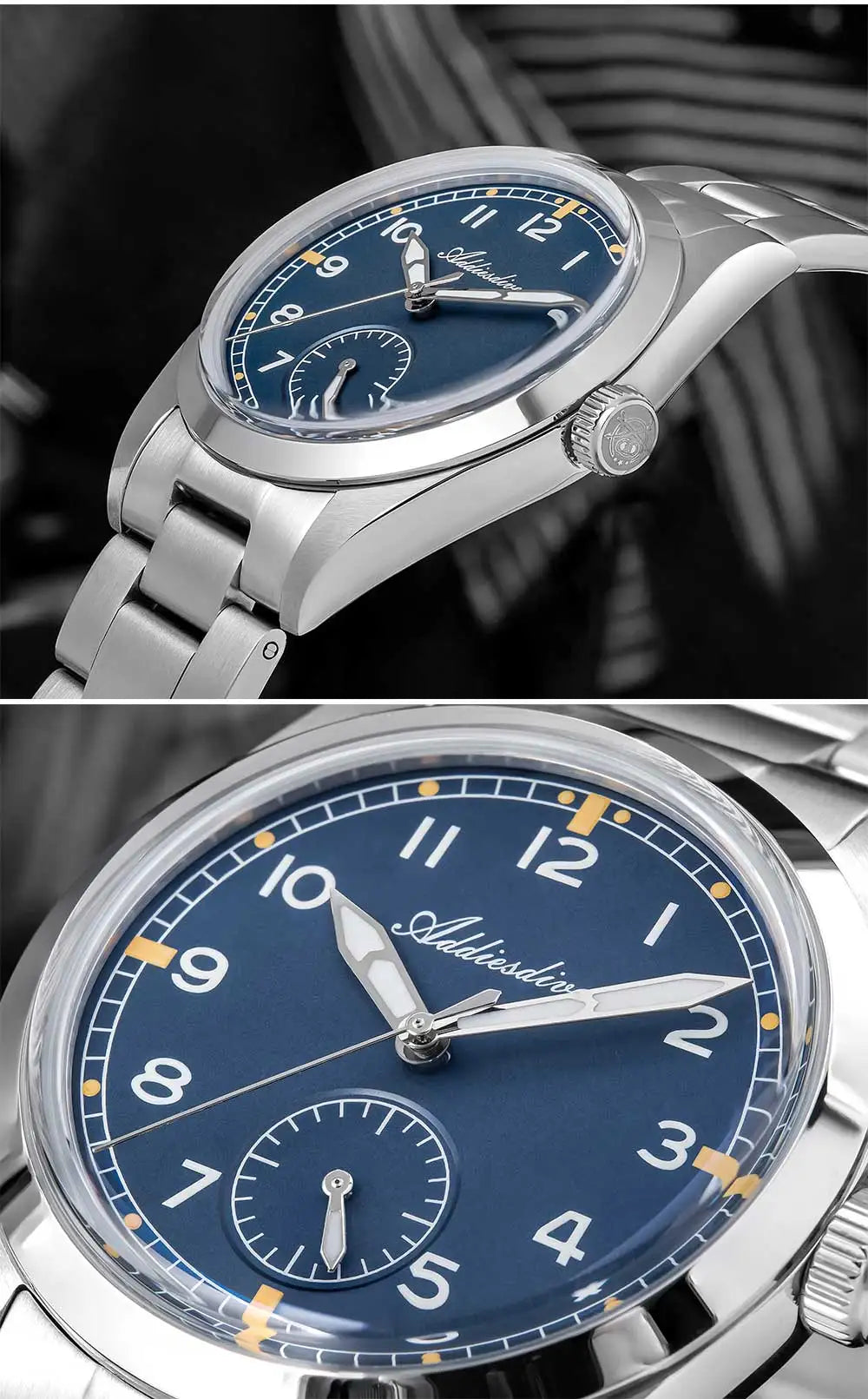 Relógio de quartzo ADDIESDIVE 36mm para homem VH60, luminoso BGW9, vidro em cúpula tipo bolha, resistente à água 10Bar, em aço inoxidável