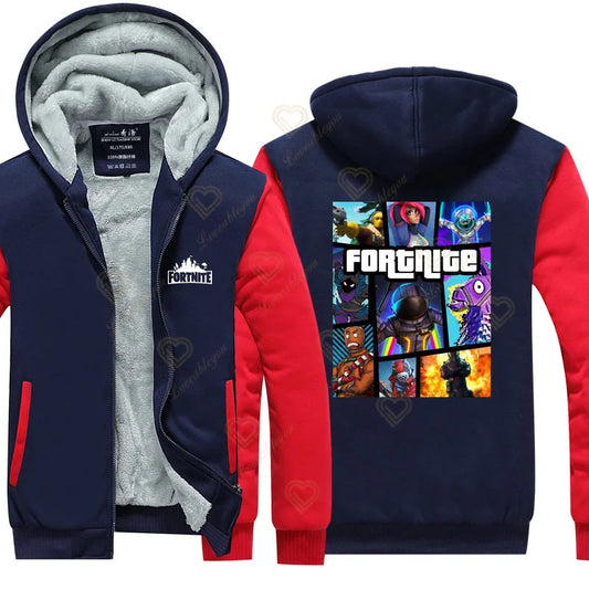 Winterwarme Fortnite Leucht-Hoodies für Herren und Damen, Gaming-Cosplay-Sweatshirts aus dickem Fleece mit Reißverschluss, Partner-Jacke & Mantel