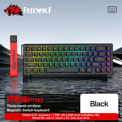 FREEWOLF F68 F68Pro Gaming Keyboard Magnetic Switch 3-Mode Wireless Bluetooth Wired, 8K/1K Polling RGB Hot-Swap RT VALORANT FPS