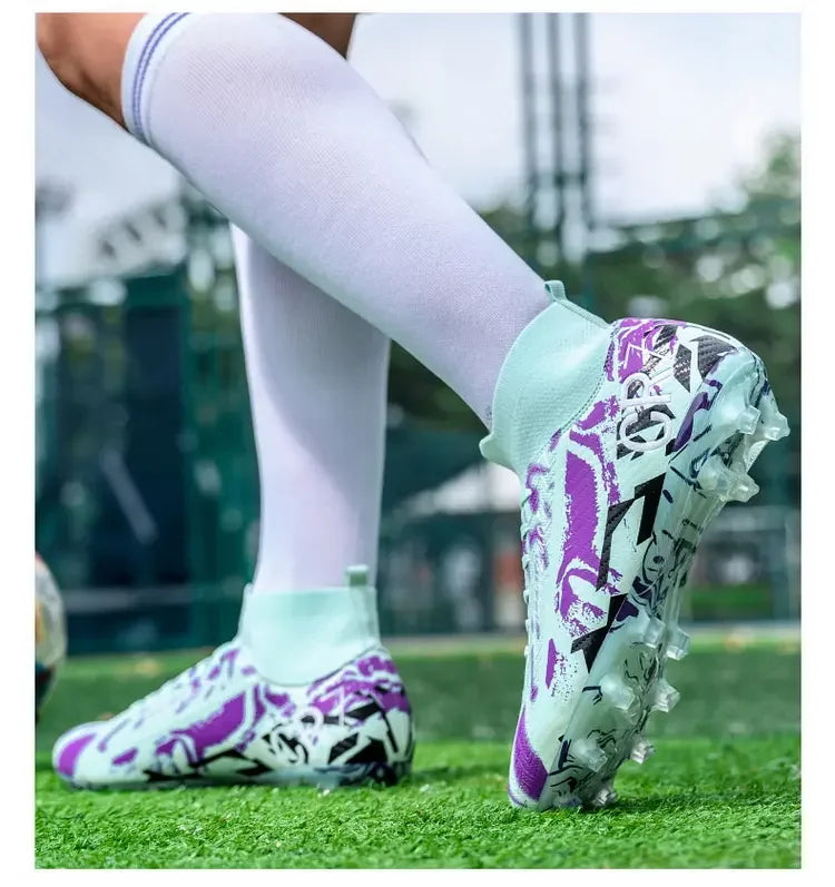 Unisex Teen Low Top Football Shoes Lightweight Elastic Sole Anti Slip Short Spikes Lawn Field Match Training Sneakers
