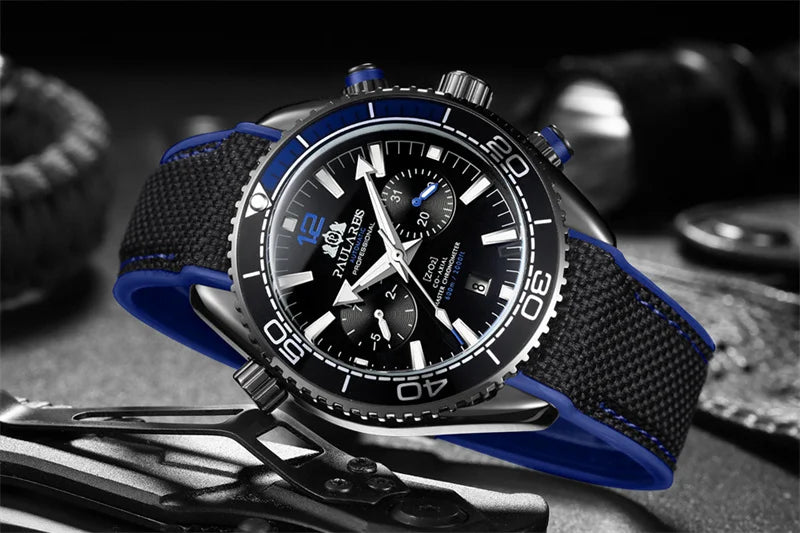 PAULAREIS P Relógio mecânico automático de luxo para homem com corda automática, bracelete em borracha, impermeável, luminoso, com data, relógio de moda masculino