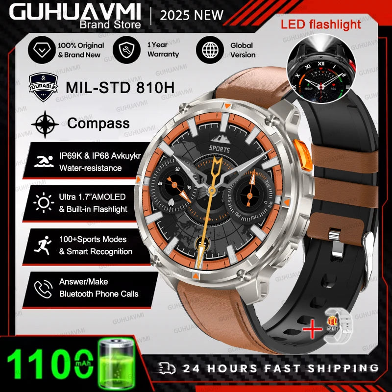 2026 T-Rex 3 Style Smartwatch for Men  1100mAh Battery, GPS, 10ATM Waterproof, Bluetooth Calling & Sports Tracker