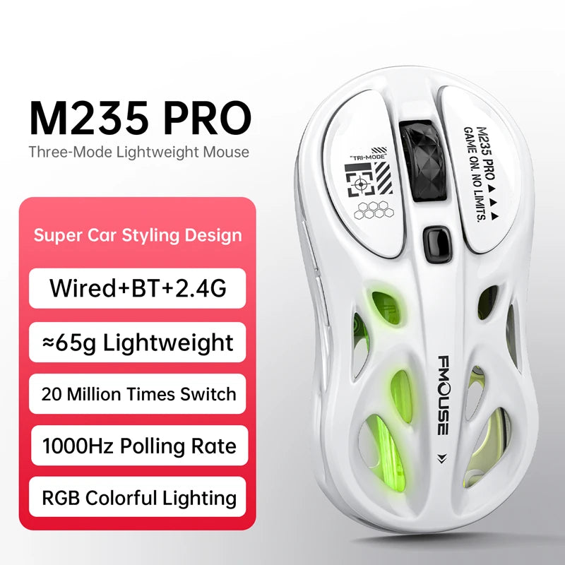Bežični 2.4G trostruki RGB gaming miš, lagani perforirani dizajn s Chroma osvjetljenjem, žični Bluetooth e-sports miš kontroler