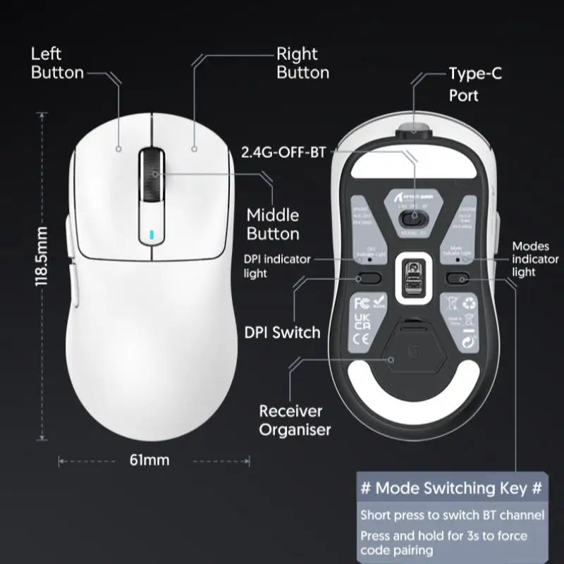 ATTACK SHARK X3 hárommódos egér 1K Hz, X3Pro Bluetooth vezeték nélküli egér 4K Hz, könnyű kivitel, PAW3395, 650IPS mobil sebesség