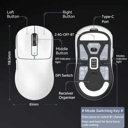 ATTACK SHARK X3 hárommódos egér 1K Hz, X3Pro Bluetooth vezeték nélküli egér 4K Hz, könnyű kivitel, PAW3395, 650IPS mobil sebesség