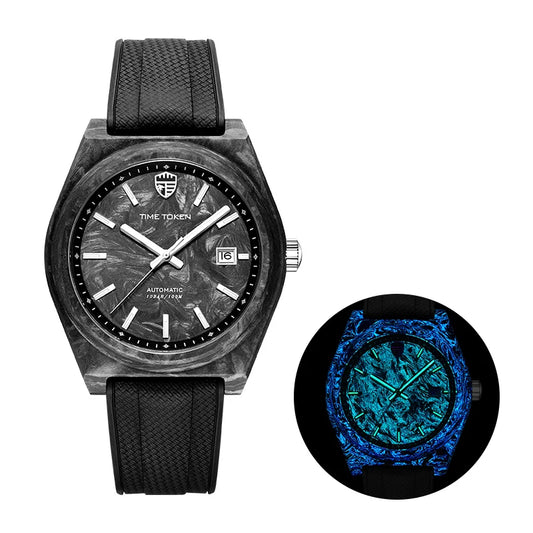 TIME TOKEN Neue Luminous Carbon Fiber 40mm Taucheruhr für Herren, luxuriöse automatische mechanische Uhr mit Kalender, Saphirglas, wasserdicht bis 100m