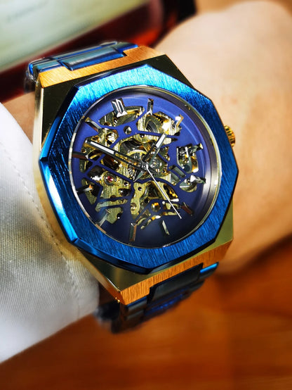 WINNER Black Gold Skeleton Mechanical Watches for Men Fashion irregular Automatic Watch Luxury Brand Stainless Steel Strap 2023