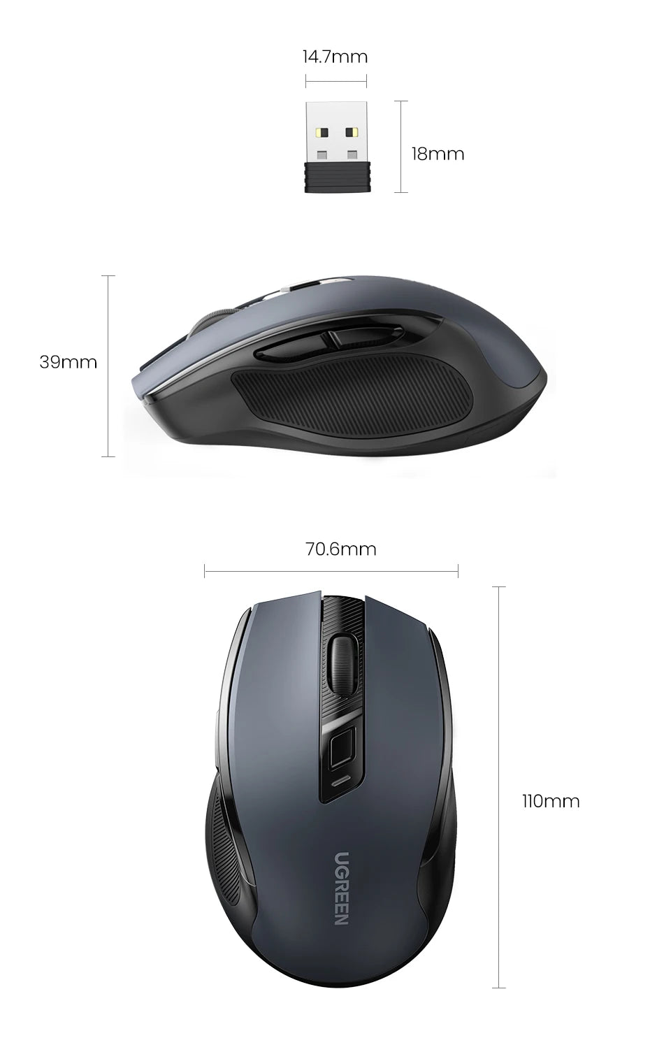 UGREEN Wireless Mouse Ergonomic Mouse 2.4GHz 4000 DPI Silent 6 Buttons For MacBook Tablet Laptop PC Mute Mice Quiet 2.4G Mouse