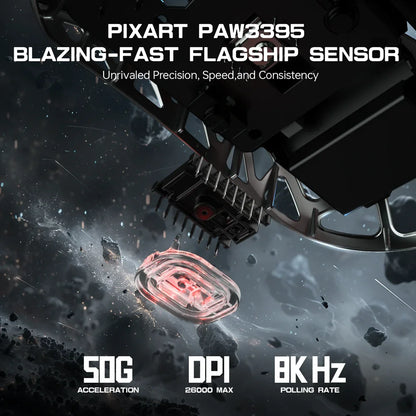 Gaming miška ATTACK SHARK R3 iz magnezijeve zlitine 8K SUPERLIGHT 8000Hz, 6 nastavljivih DPI do 26000, PAW3395, BT/2.4G brezžična/žična