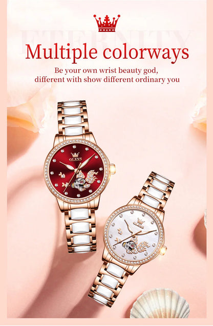 OLEVS Brand steel strip fully automatic mechanical watch for women 7001