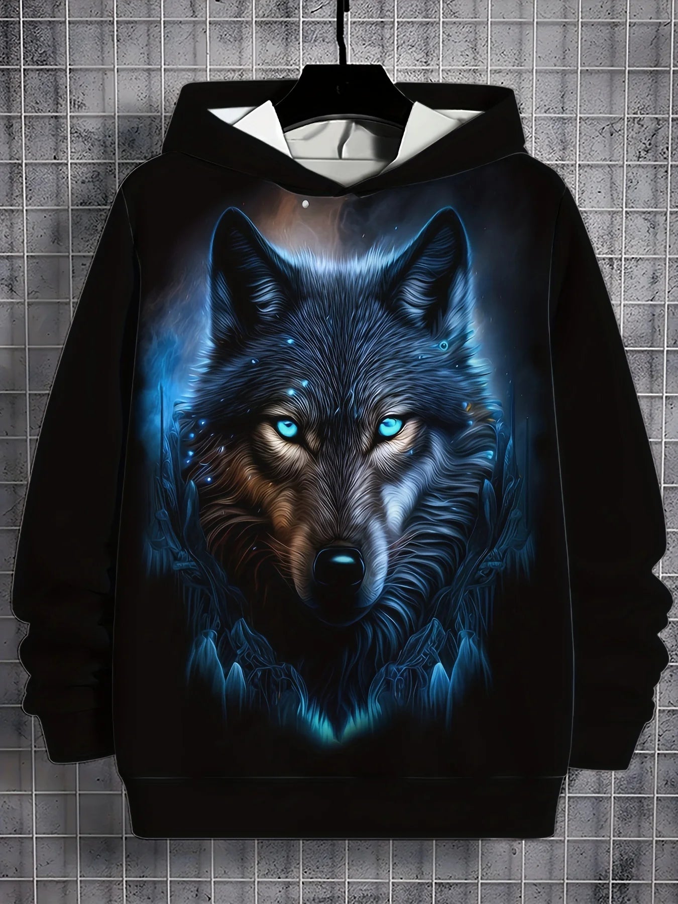 2025 Fashion Men's Autumn Wolf Printed Comfortable Soft Hooded Sports Shirt Outdoor City Street Top
