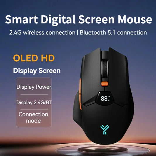 Kabellose Bluetooth-Maus, intelligentes Bildschirm-Display, Dual-Mode-Stummschalttaste, 600mAh Lithium-Akku, Office-Maus für Tablet und Notebook