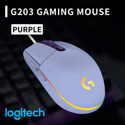 Logitech G203 жична геймърска мишка, Esports-клас, 6 програмируеми бутона и многоцветно осветление за състезателни игри