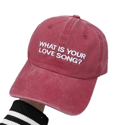 Kpop "What Is Your Love Song" Same Knitted Embroidery Caps,Tour Concert Cap Outdoor Retro Washed Baseball Caps for Women Men