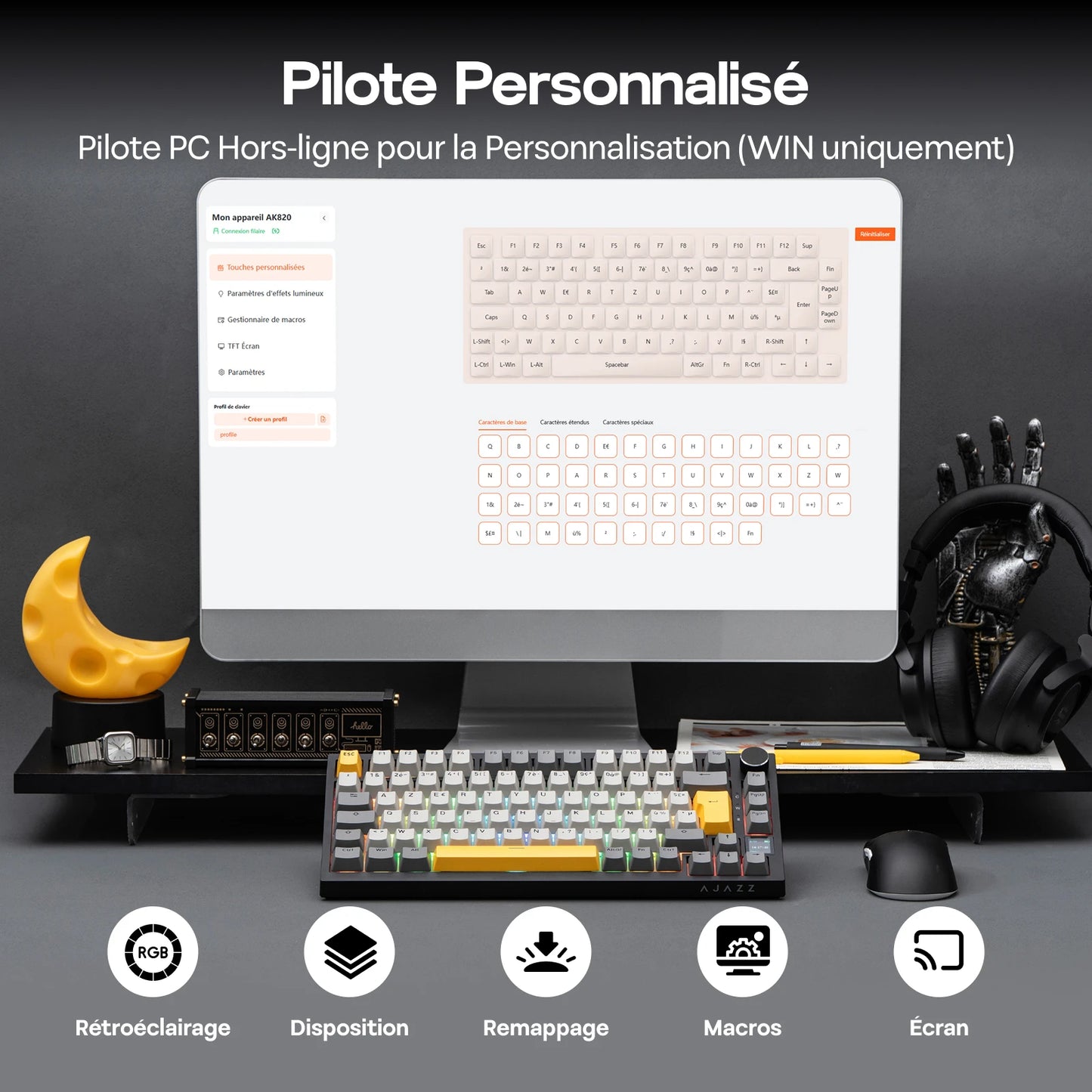 ISO-FR-Layout EPOMAKER X AJAZZ AK820 PRO 75% AZERTY Französisch Hot-Swap kabelgebundene/BT/2.4GHz kabellose mechanische Tastatur für Win/Mac/PC