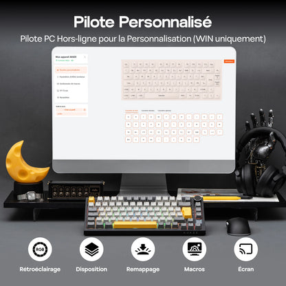 ISO-FR-Layout EPOMAKER X AJAZZ AK820 PRO 75% AZERTY Französisch Hot-Swap kabelgebundene/BT/2.4GHz kabellose mechanische Tastatur für Win/Mac/PC