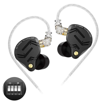 KZ ZS12 PRO X hybrid dynamisk og balanced armature-teknologi IEM-øretelefon, opgraderet HiFi-bas in-ear-hovedtelefon med tuningkabel-headset