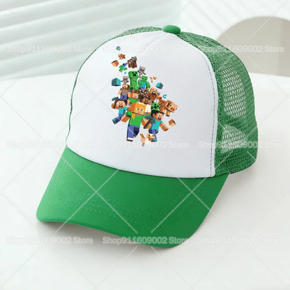 Baseballové čiapky s sieťovinou s motívmi z hry Minecraft, kreslené postavičky, pre dospelých a deti, športové čiapky, pre chlapcov a dievčatá, letné vonkajšie čiapky s klobúkom proti slnku, darček