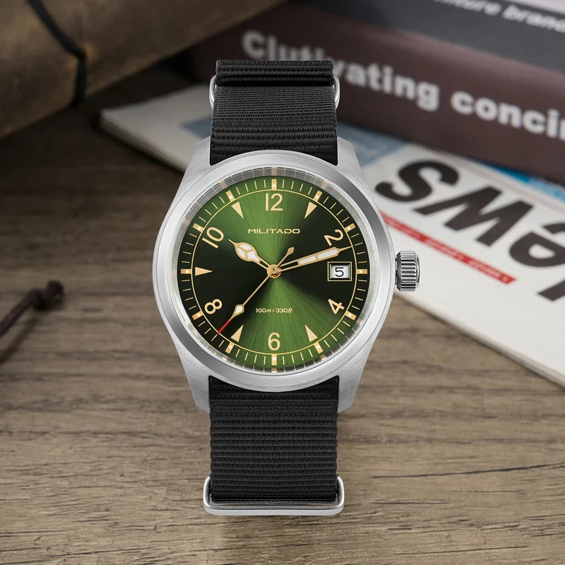 Militado ML08 Men’s Military Field Watch Ronda 515 Quartz, Sapphire Crystal, 10Bar Waterproof & Luminous