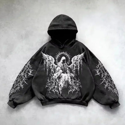American Y2K New Hip Hop Trend Retro Hoodie Women Street Casual Loose Joker Vintage Sweatshirt Unisex Fleece Padded Warm Hoodie