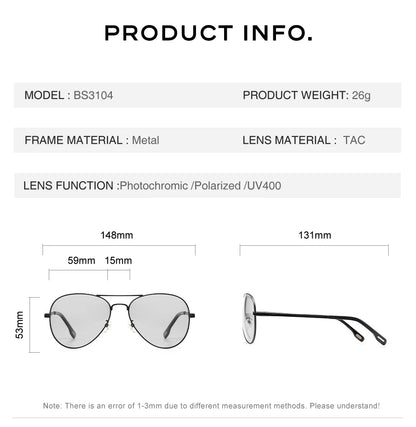 CAPONI Avation Sun Glasses For Men Day And Night Photochromic Driving Men's Sunglasses Polarized UV400 Pilot Shades Male BS3104