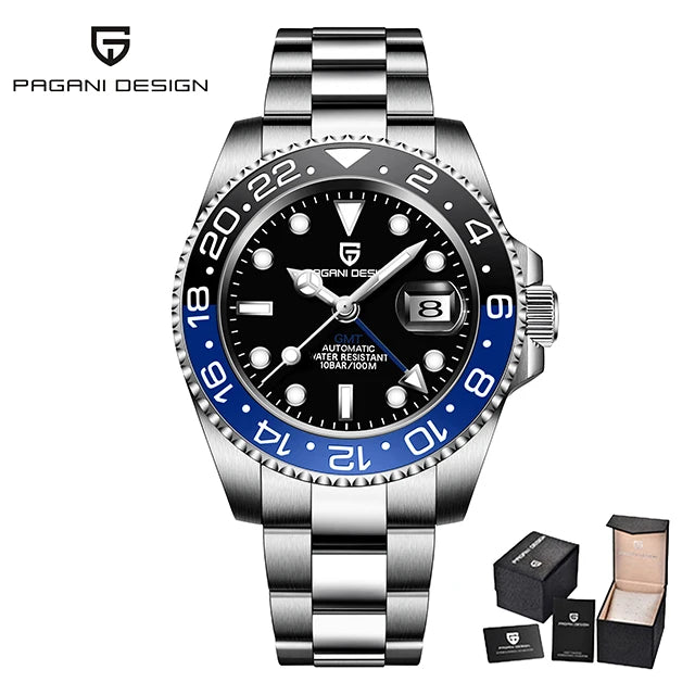 New PAGANI DESIGN Top Brand GMT Mens Wristwatch Sapphire Glass Automatic Men's Watch 100M Waterproof 40mm Men Mechanical Watches