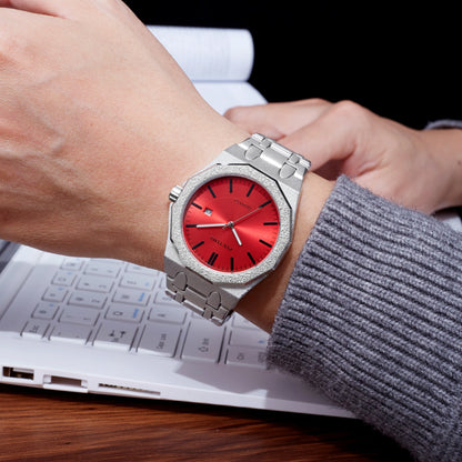 PINTIME 3185 Unisex Quartz Watch  Purple Dial, Glitter Textured Case, Date Display & 3 Bar Water Resistant
