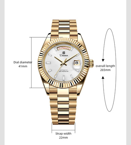 Top Brand Business Men's Watches Luxury Calendar Week Automatic Mechanical Watch for Man Waterproof Gold Stainless Steel