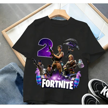 Dziecięca koszulka urodzinowa Fortnites z numerem dla dziewczynek i chłopców, letnia bawełniana koszulka dla niemowląt, imprezowy top z krótkim rękawem, prezent dla malucha